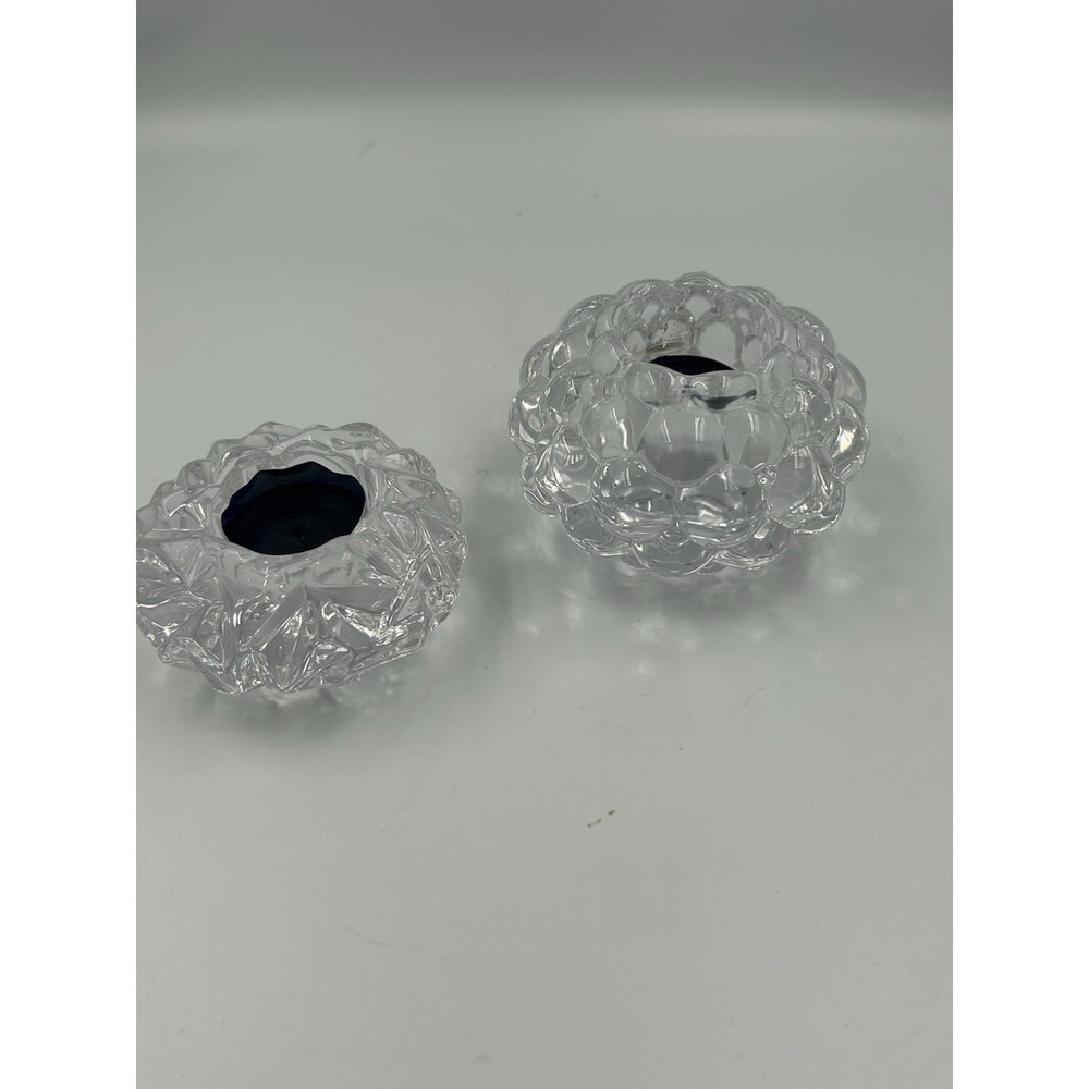 Vintage Pair Orrefors Carat Votives Crystal Clear Ice Small & Large Beautiful